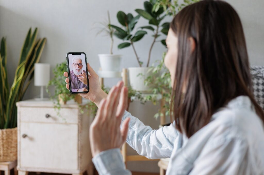 watching a webinar or video conference with a company director. work or dating online